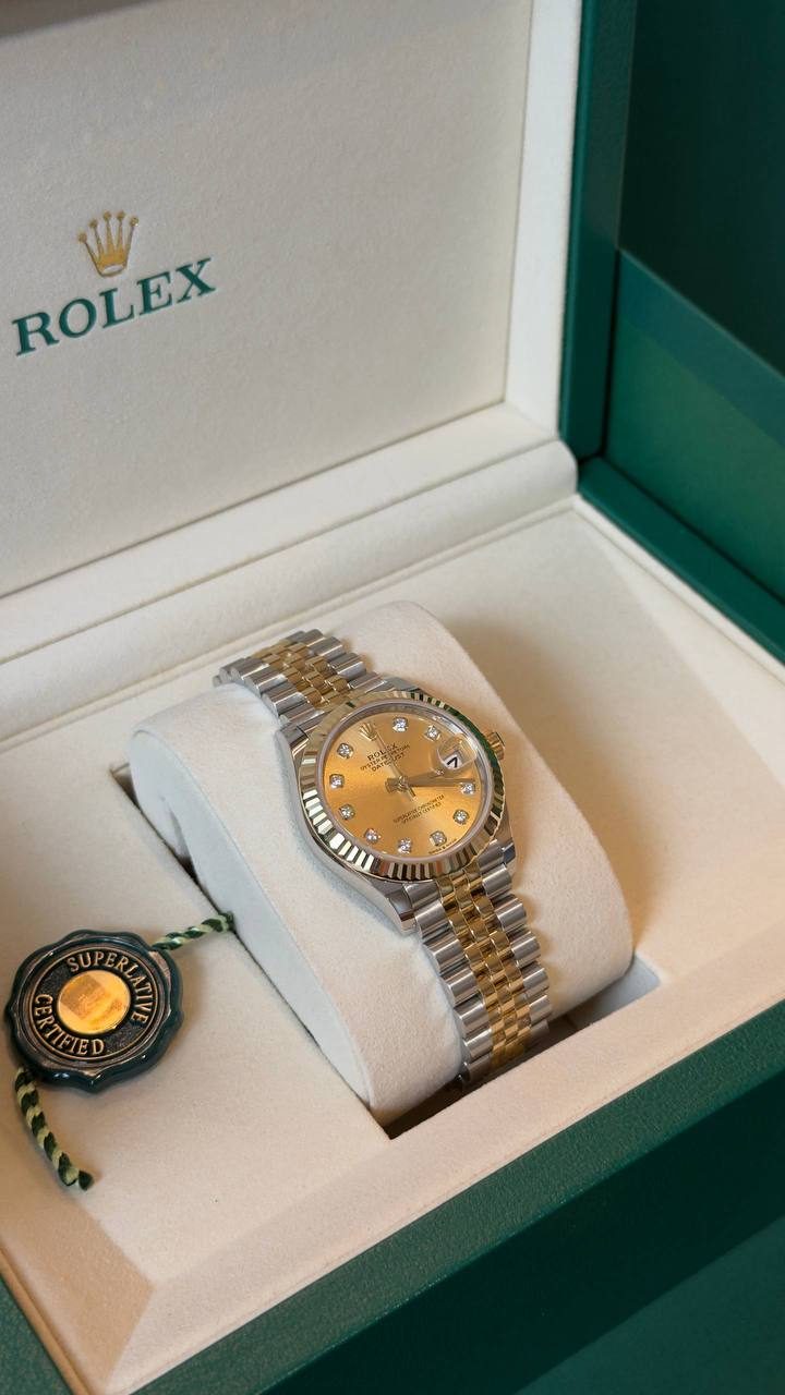 ROLEX DATEJUST 31 (Yellow Rolesor, циферблат шампань з діамантами) — фото 1